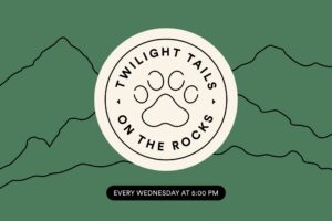 Twilight Tails on the Rocks event graphic with paw print logo and text noting every Wednesday at 5:00 pm.